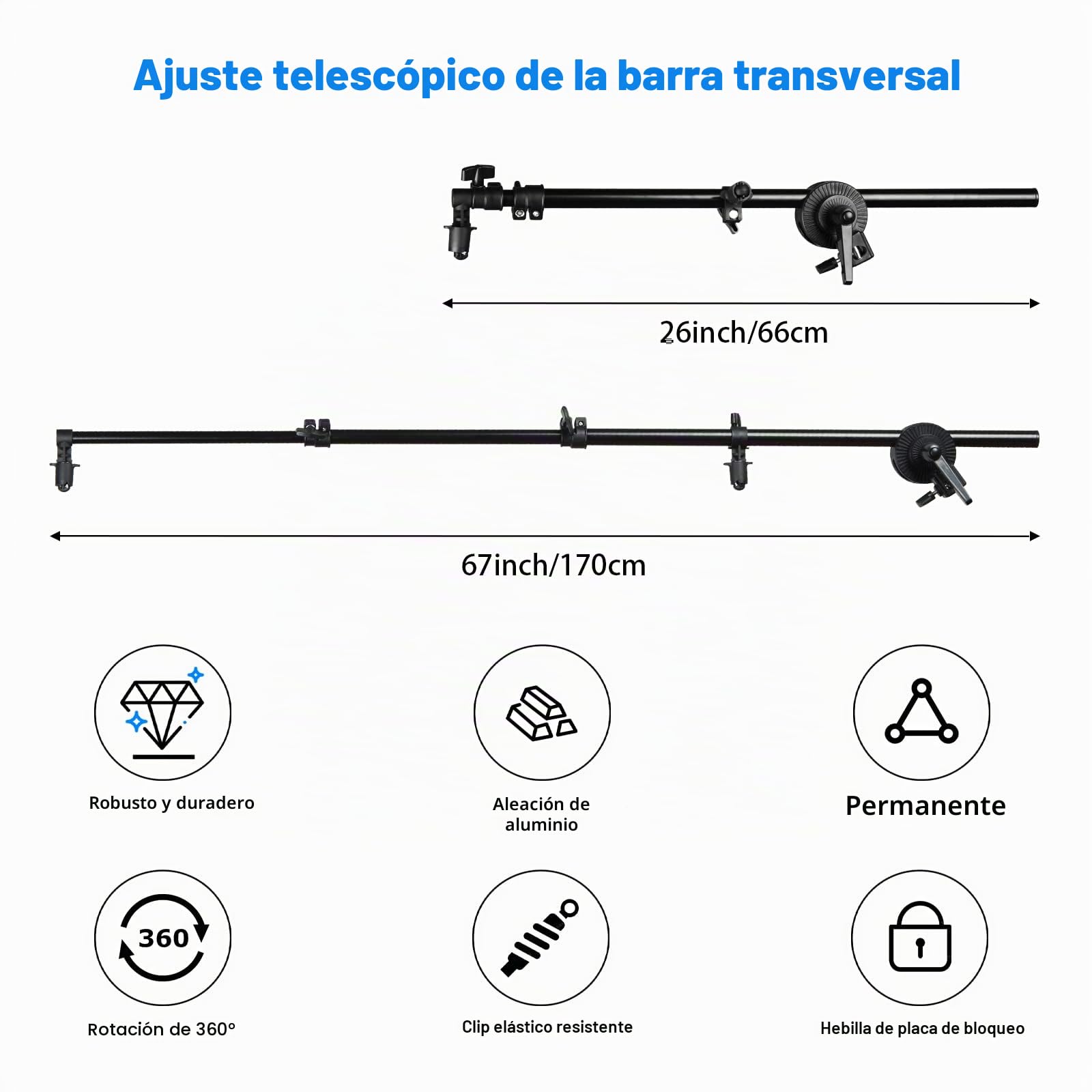 Soporte Reflector Extensible Brazo Extensible 66 – 170 cm, Soporte Extensible para Reflector de fotografía, Soporte Giratorio