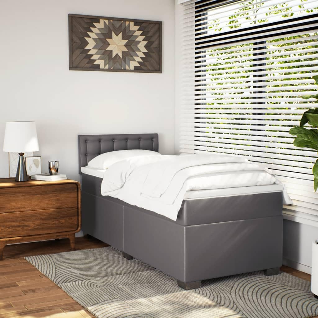 Łóżko Sprężyny Pudełkowe - Mattress Spring, Sprung Divan, Sztuczna Skórzana Metalowa Rama łóżka, z Zagłówkiem i Materacem (80 x 200 cm)