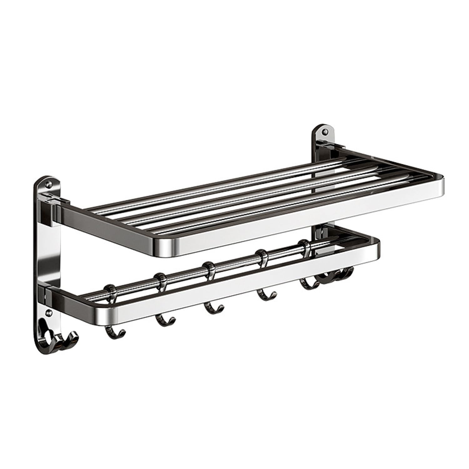LMYSXAOZ Stainless Steel Towel Racks Bathroom Shelf With Bars Wall-Mounted Holder Hooks Foldable Hanger Organizer Accessories(60cm/23.6in)