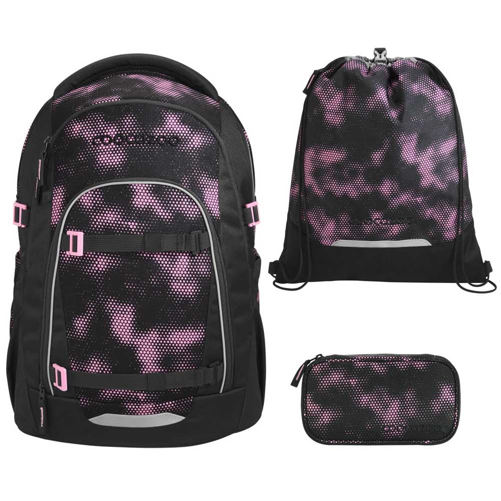 coocazoo MATE Schulranzen-Set 3tlg für Mädchen und Jungen ab der 4. Klasse mit Rucksack. Schlamperetui und Sportbeutel (Pink Illusion V2)