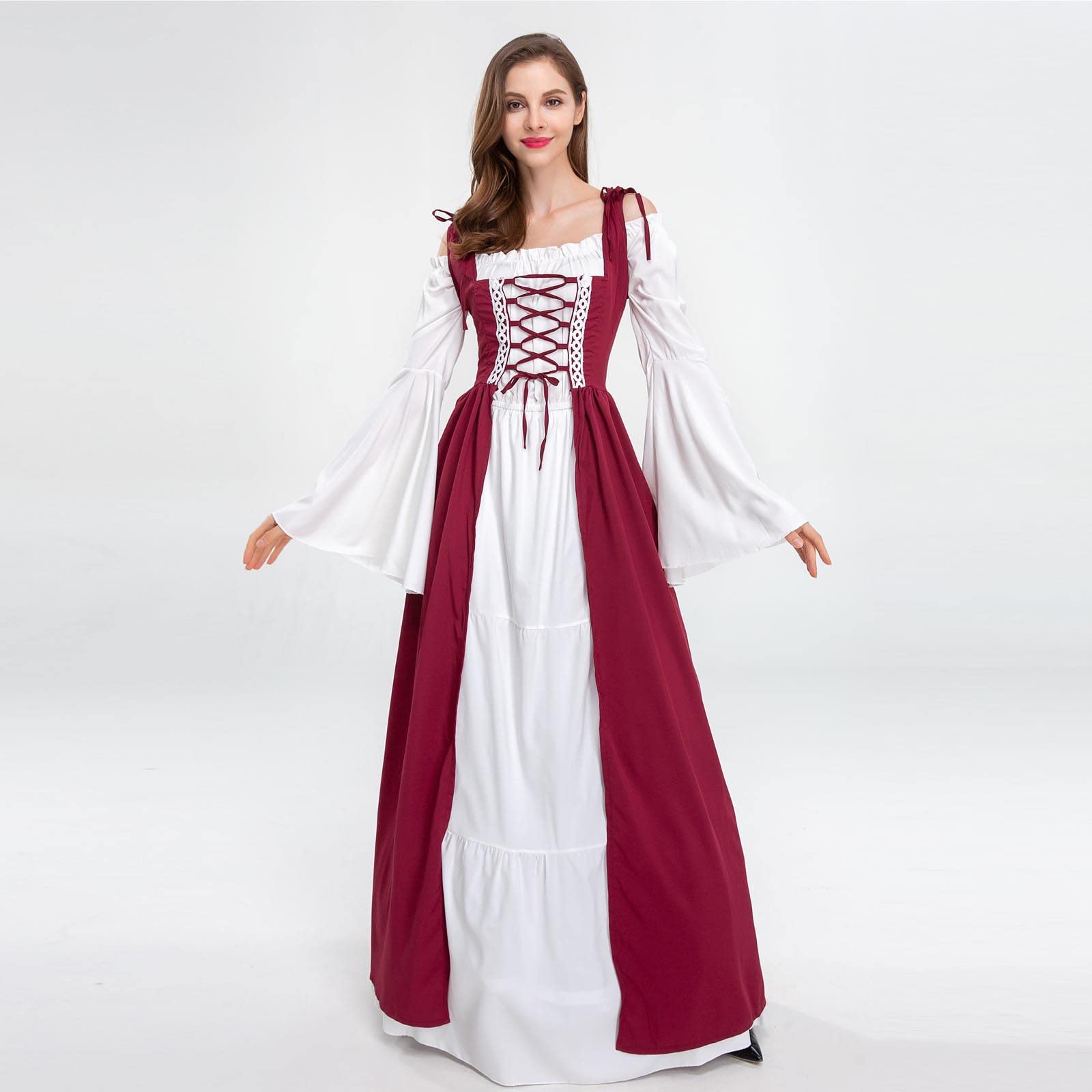 Renaissance Kleid Damen Mittelalter Kleid Damen Mittelalter Kostüme Maxi | Glockenärmel Gothic Kleidung, Piratenkostüm, Viktorianisches, Festival Outfit, für Cosplay Karneval Halloween