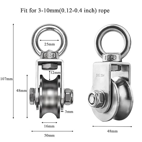 Pulley Wheel Stainless Steel Duplex Bearing Super-Silent Detachable 360 Degree Rotation Pulley System Gym Loading 500KG