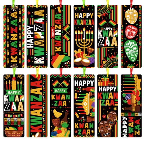 Happy Kwanzaa Bulk Bookmark - 120 Pcs Kinara Paper Bookmarks with Tassel for Reading...