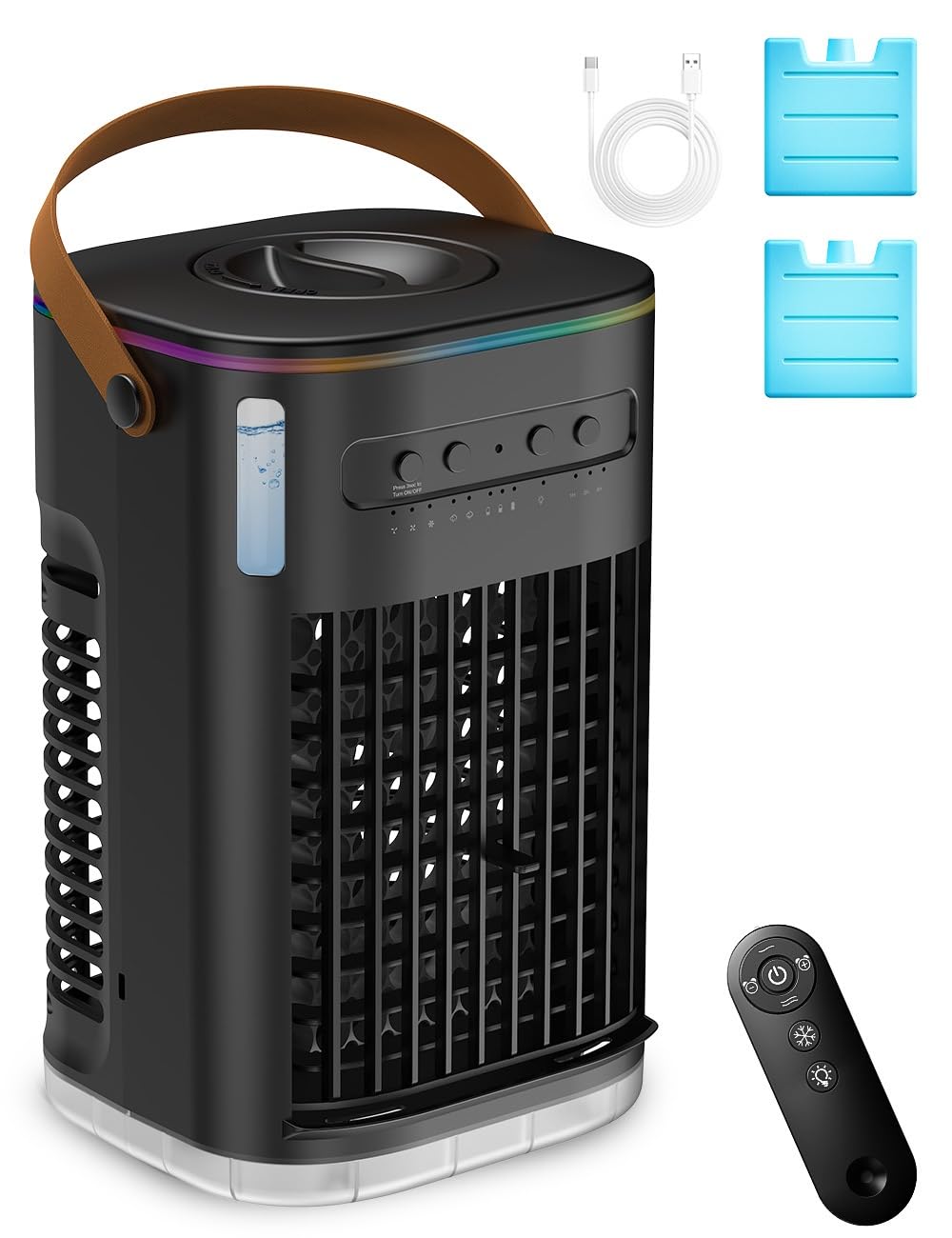 Small Air Conditioner Portable Ac Unit, Evaporative Air Cooler With 2Ice Packs & 1.2L Water Tank, Personal Air Cooler with Remote, Powered by USB, Mini Room Air Conditioner for Car