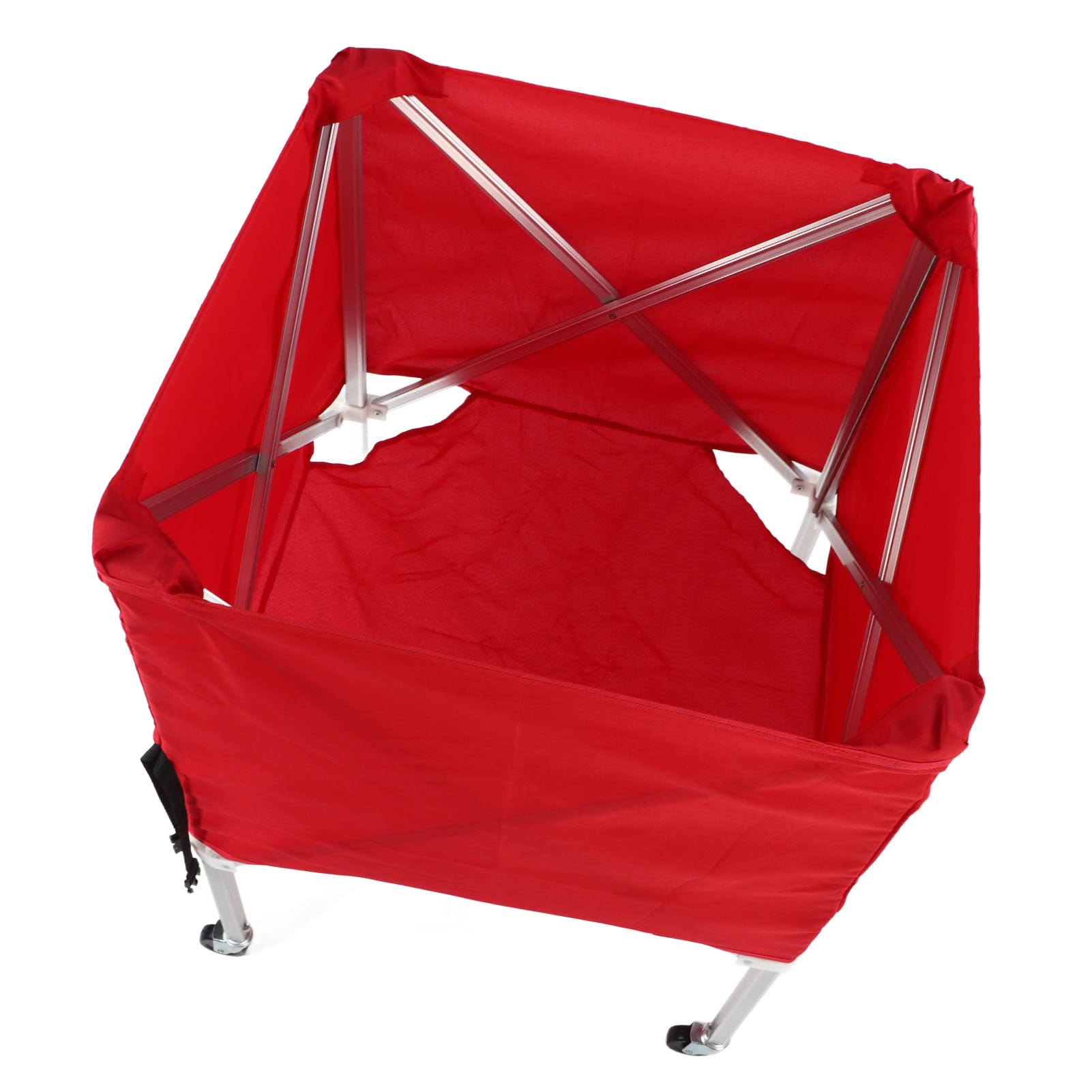 Doact Ballwagen, Volleyballwagen, Volleyballausrüstung, Rotes Segeltuch, Aluminiumlegierung, 4 Räder, Faltbarer Ballausrüstungswagen, Großes Fassungsvermögen, mit