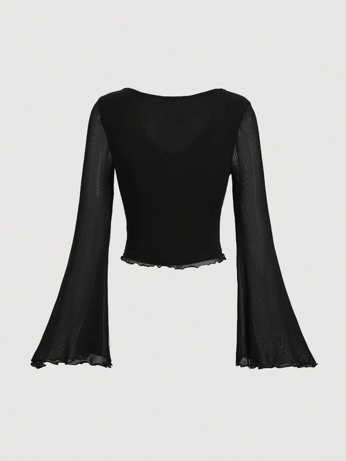 Verdusa Women's Y2k Bell Sleeve V Neck Mesh Going Out Crop Top 2000s Whimsical Clothes - Image 2