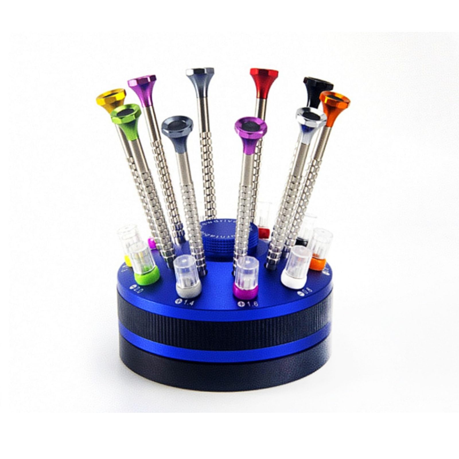 Set di cacciaviti da orologio 10pcs con supporto di stoccaggio in alluminio rotativo, kit di cacciaviti di precisione per la riparazione di orologi, occhiali, gioielli,Blue