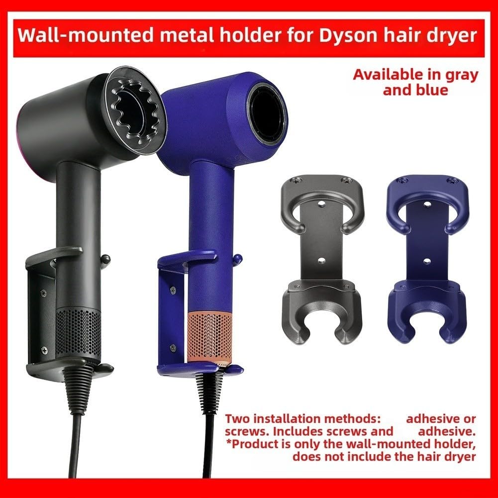 Wandhalterung für Haartrockner, Halterung für HD08, HD15, HD16, HD17, HD18, Metallhalterung, Blau / Grau