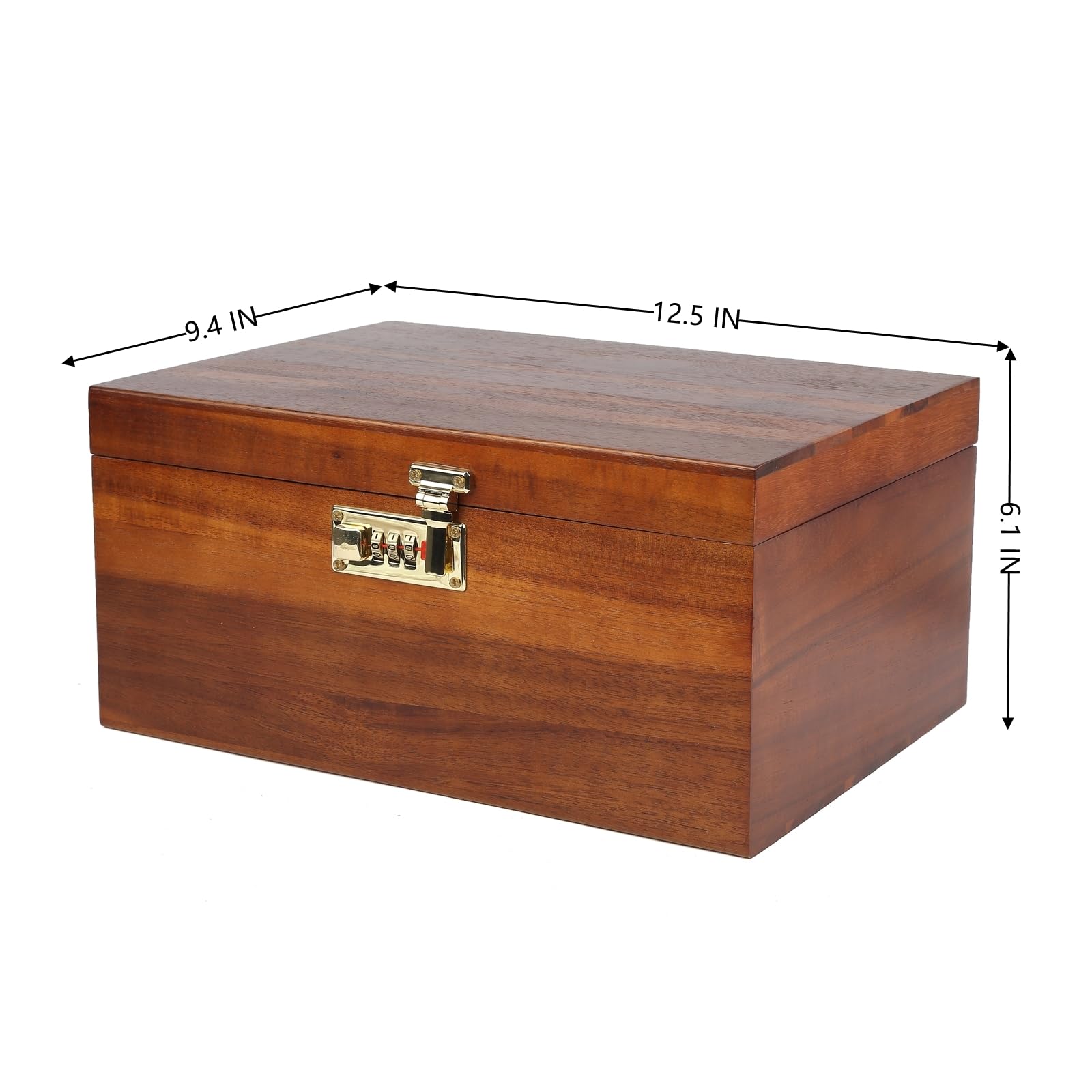 Große Aufbewahrungsbox aus Holz mit Zahlenschloss, 32,5 cm, Akazienholz, Erinnerungsbox mit Deckel zur Aufbewahrung von Schmuckstücken, Schmuck, Karten, Fotos, Holzschloss, dekorativer Koffer für