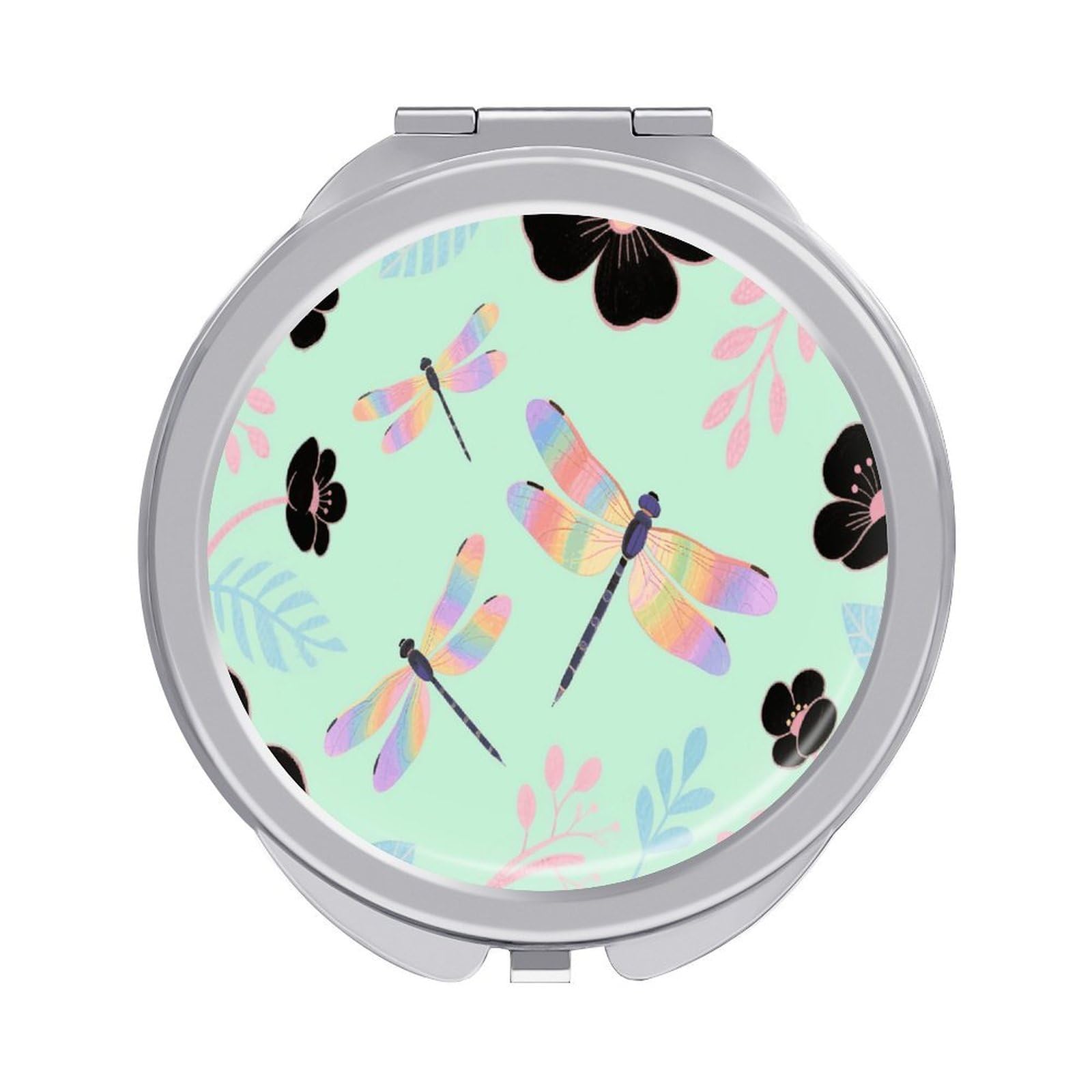 VstaDank Dragonfly Makeup Mirror Beautiful Compact Makeup Mirror Silver Mirrors Surface Folding Makeups Lightweight Travel Makeups Mirrors for Suitable Handbag and Purses