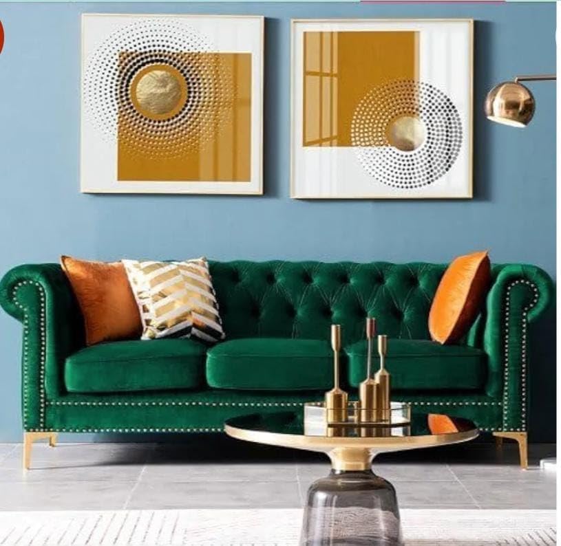 Image of Royale Hand Tufted Five (3+1+1) Seater Elegant Wooden Base Sofa in Wide Extravagant Fabric, Gives Luxurious Look for Home /Living Room /Office /Guest Room /Hotels