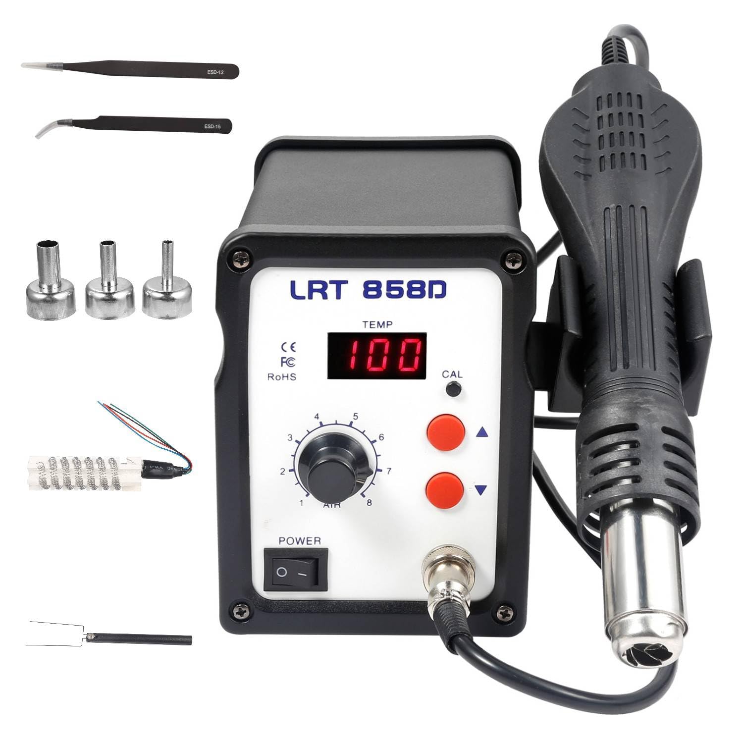 TOPINCN 700W Hot Air Rework Station – LED Digital Display, PID Programming, 3 Nozzles, 100-500°C, Compact Size For Phone & SMD Repair (110V US Plug)