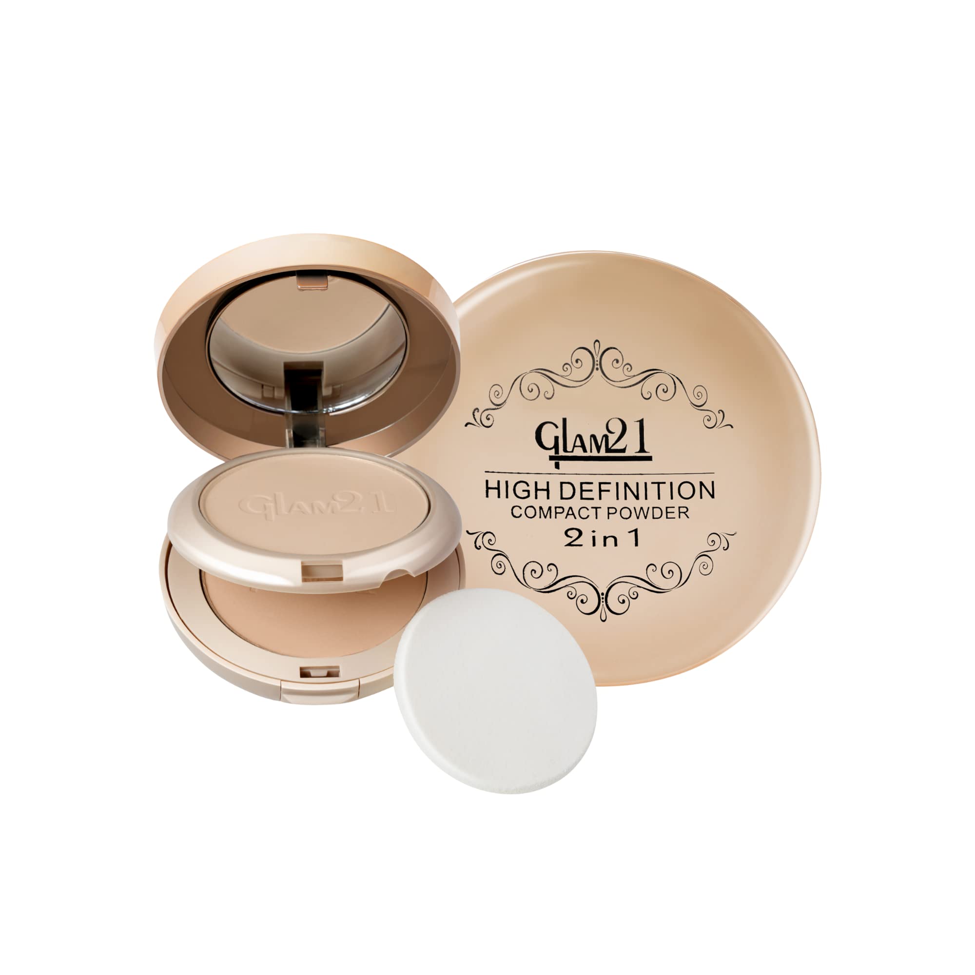 Glam21 High Definition Compact Powder 2-in-1 | Smooth Satin Texture | Long-Lasting Matte Finish | Oil-Control & Buildable Coverage | Suitable for All Skin Types | 18gm | Rose Blush-02