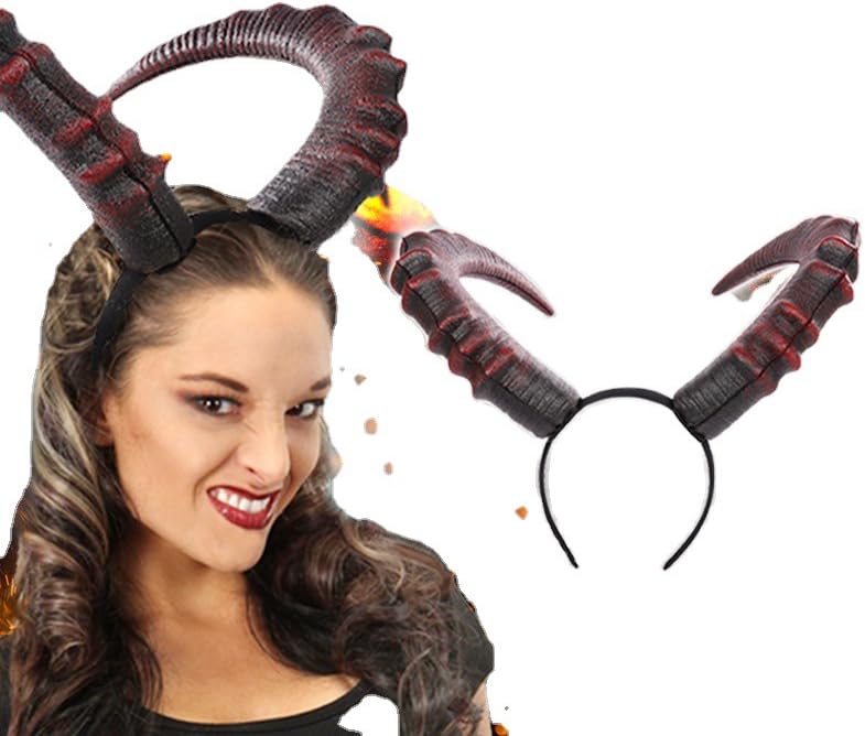 Gothic Black Horn Halloween Costume for Men Women - Ram Sheep Headband Hoop Cosplay Devil Headwear Hair Band - Image 2