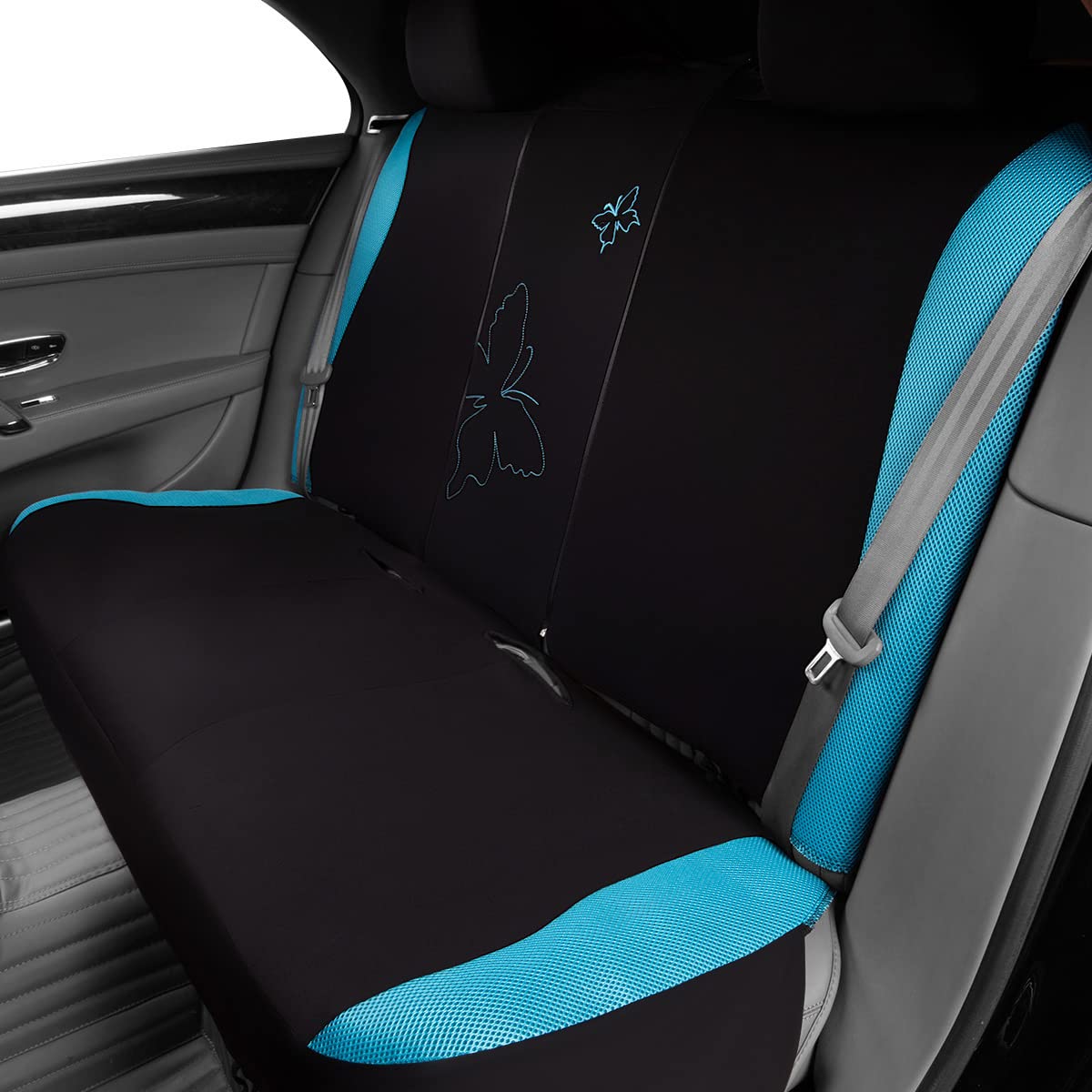 Flying Banner Moda Mariposa Encaje Bordado Fundas de Asiento de Coche(Juego Completo, Azul Menta)