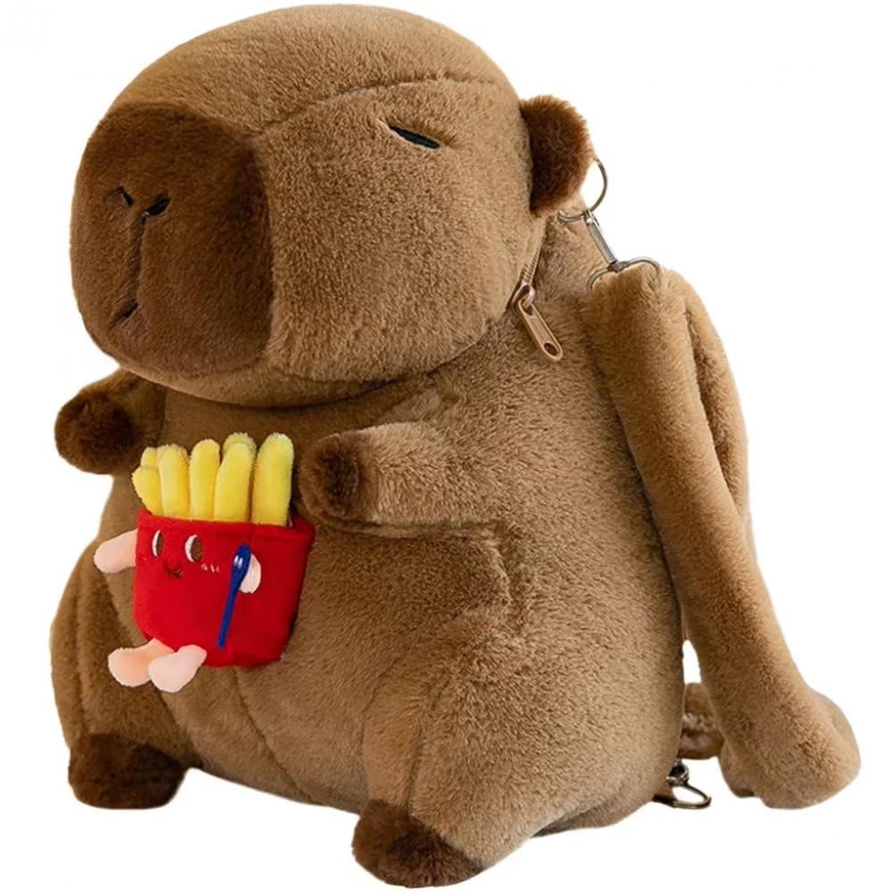 Uzztfa Girls French Fries Cartoon Capybara Backpack Plush Capybara Backpack Stuffed Animals School Bag Funny Shoulder Bag School Backpack For Kids Women