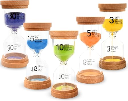 5 Pieces Hourglass Set, Colorful Sandglass Sand Clock Timer 3/5/10/15/30 Minutes Sand Timer Set for Kids, Home Office Decoration, Kitchen Timer, Creative Gifts