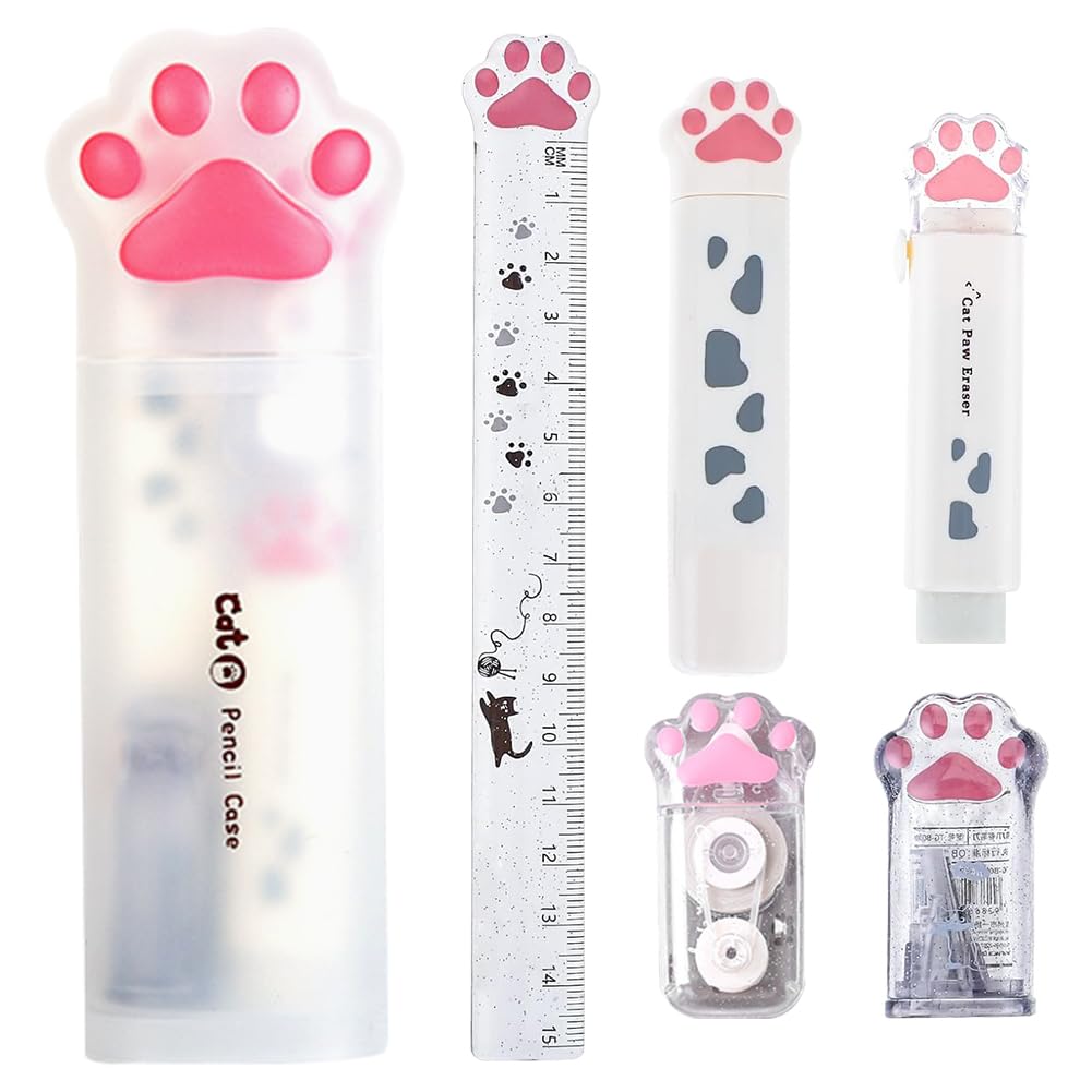 Cat Stationery Set, Stationery Set, Cat School Supplies, Pen Case, Ruler, Adhesive Tape, Eraser, Pencil Sharpener Suitable for Schools, Offices, etc — image 1