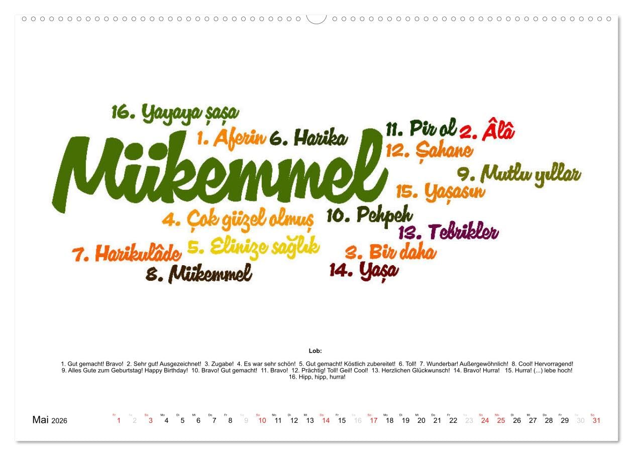 Smalltalk Sprachkalender Türkisch-Deutsch (hochwertiger Premium Wandkalender 2026 DIN A2 quer), Kunstdruck in Hochglanz: Über 200 Redewendungen für den Alltag (CALVENDO Wissen)
