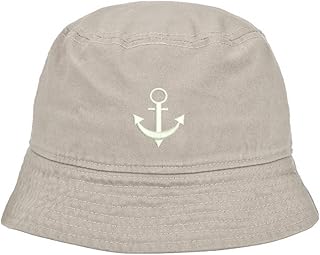 Mens Bucket Hat Boat Anchor Embroidered Washed Cotton Classic Bucket Hat (Beige,7 1/2)