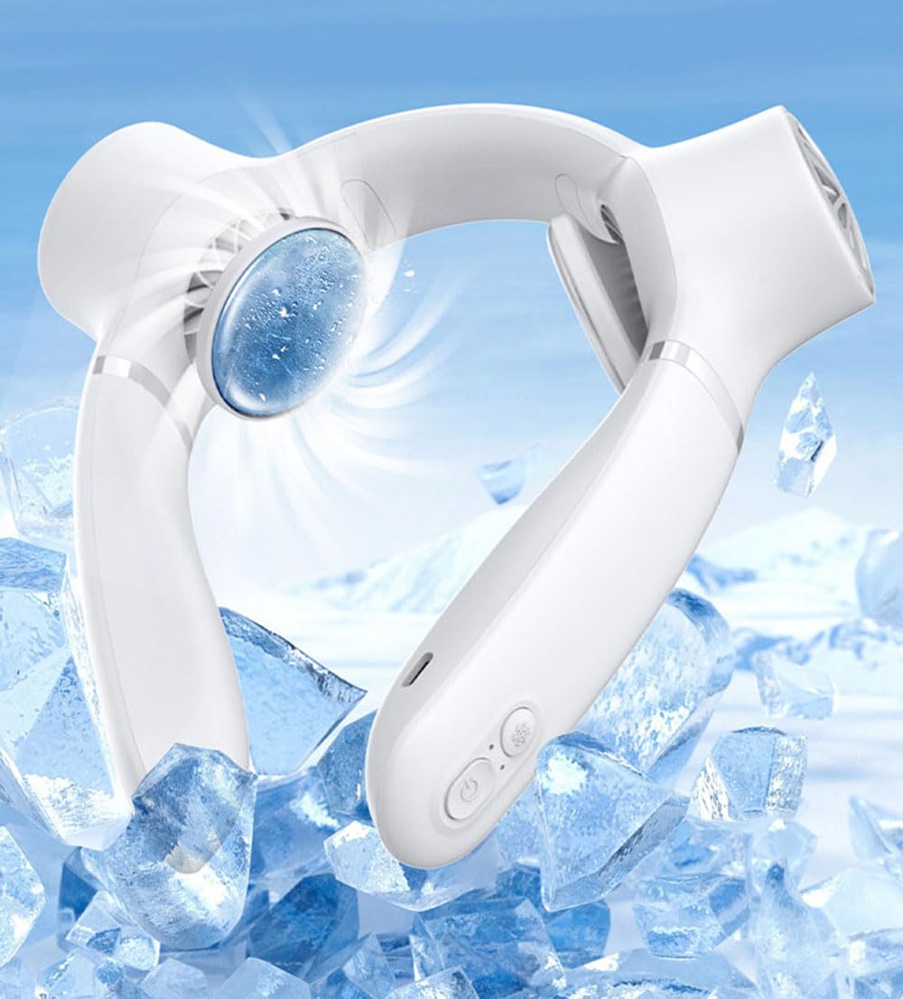 BININBOX Ventilatore portatile da collo USB ricaricabile Raffreddamento silenzioso 4000mAh Flusso d'aria a 360° Leggero (Bianco)