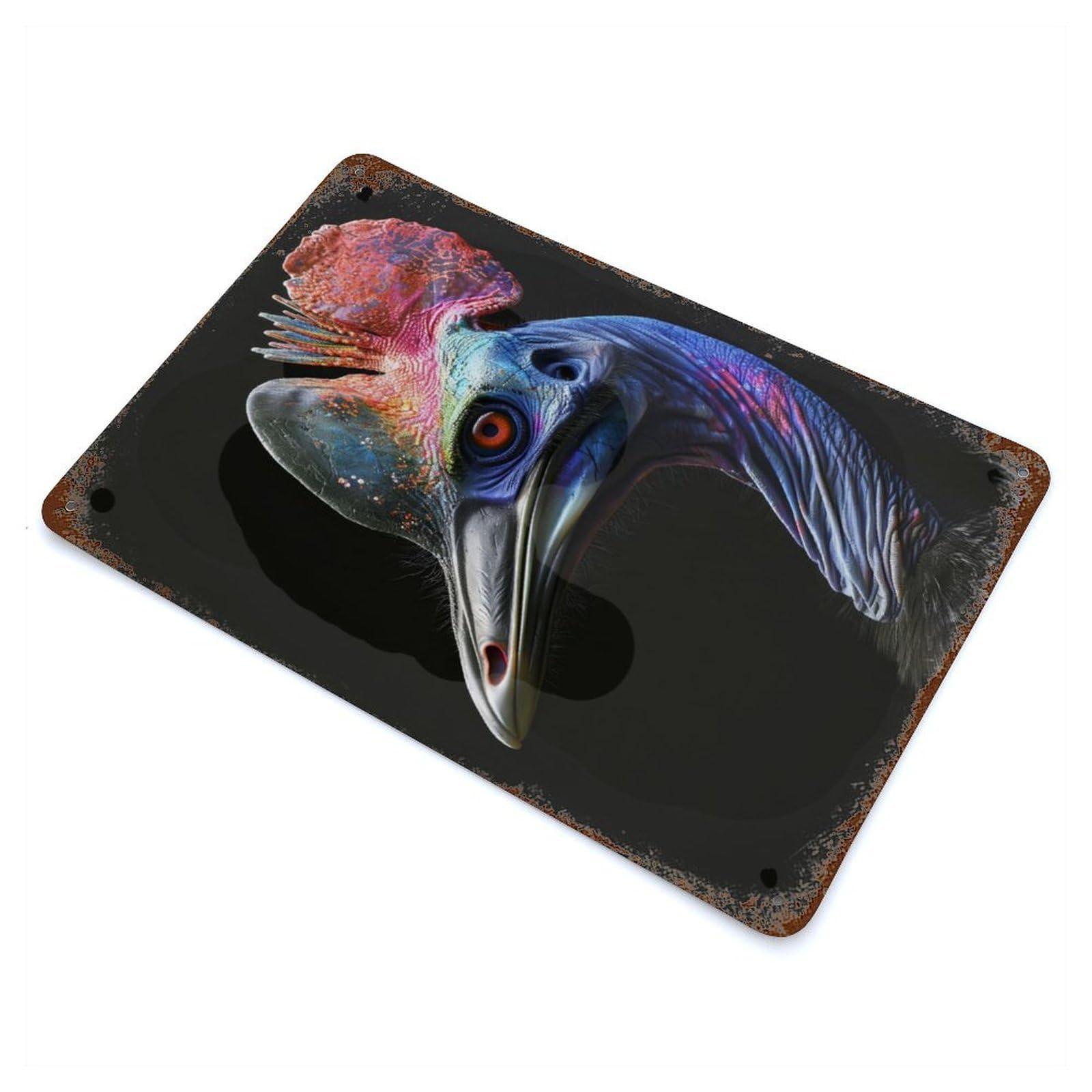 Rust Effect Cassowary Distressed Metal Wall Sign 11.8"x7.9", Farmhouse Wall Decor for Office, Studio And Wall Decor