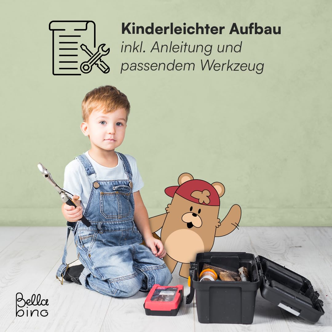 Bellabino Kindersitzgruppe für 4 Kinder – Kindertisch mit 2 Bänken – Picknicktisch aus Kiefer, unbehandelt – Gartenmöbel ab 2 Jahren