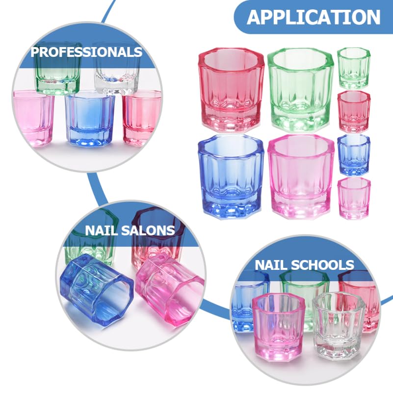 8 Pack Nail Dappen Cups Crystal Glass Manicure Mixing Bowls with Stable Base for Nail Art Liquid Powder Acrylic Salon Accessories