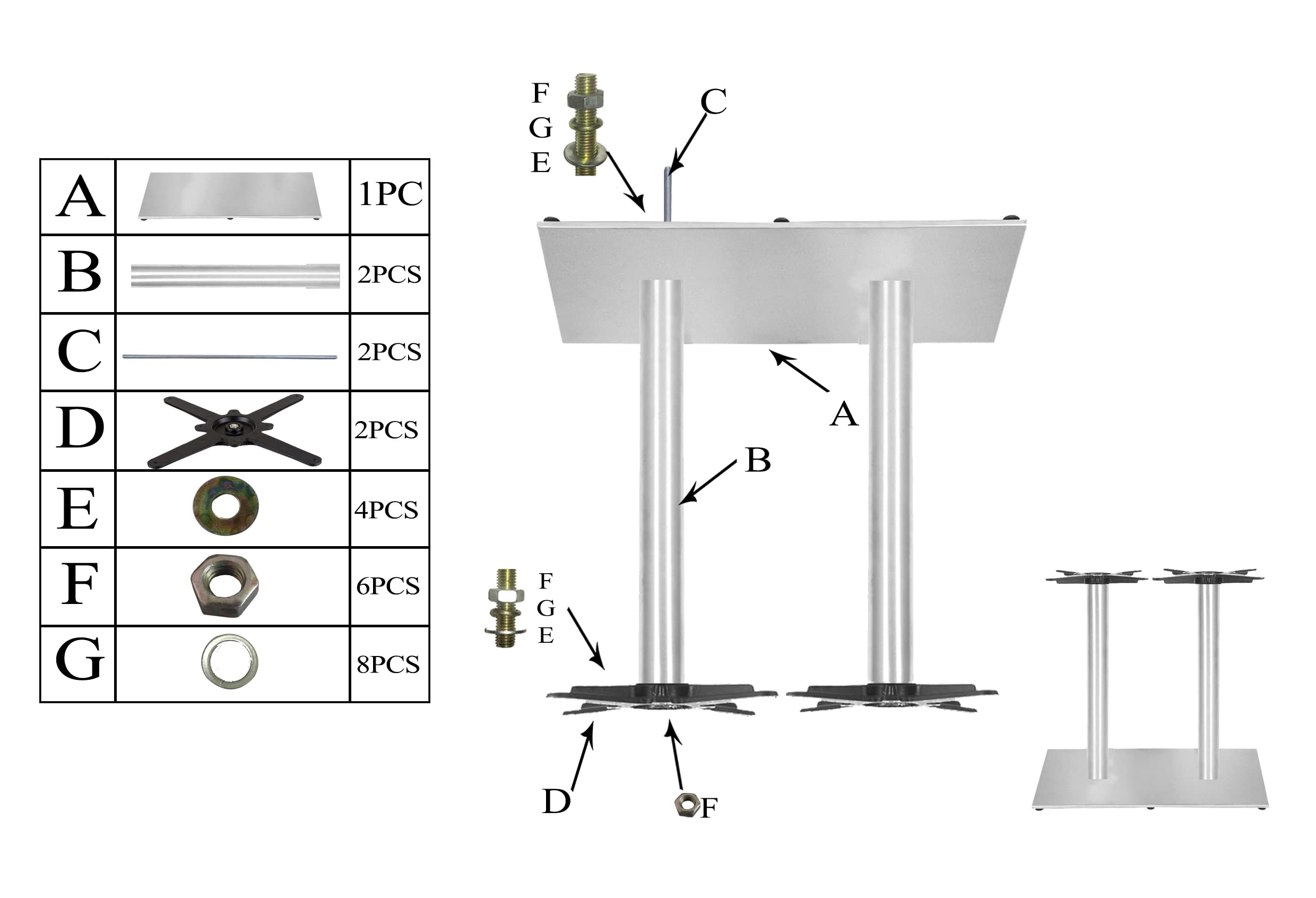 Base per Tavolo Alto da Bar Premium in Acciaio Inossidabile - PD7591inox/110 - Gambe per Tavoli Alti (Altezza: 108 cm, Peso: 32 kg) - Max. Dimensione della Tavola: 130x70 cm