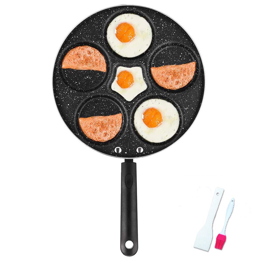 Egg Frying Pan, Flat-bottomed Non-stick Pan With Ceramic Coating, Multifunctional Aluminum Six-cup Pancake Egg Pan Round Kitchen Cookware