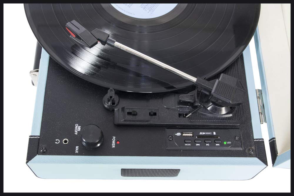 MADISON - Mallette Tourne-disques MAD-RETROCASE-BLU Bluetooth USB SD Fonction d'enregistrement - Bleue