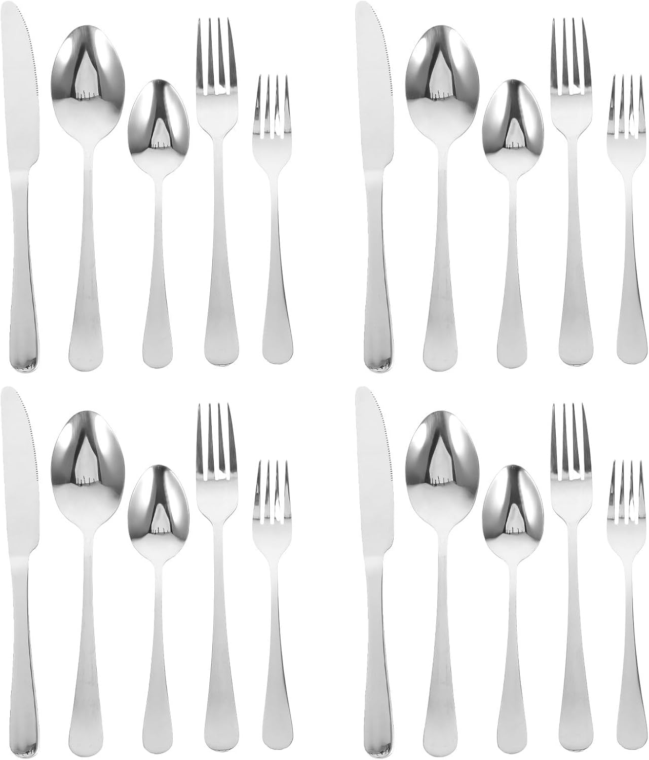 20pcs Stainless Steel Flatware Set with Forks, Spoons, Steak Knives – Silver Cutlery Utensils for Home, Restaurant, Camping, and Travel Dining