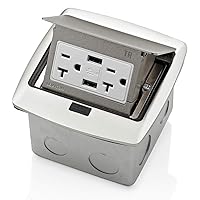 Vista 1 de Leviton Pop-Up Floor Box with Dual Type A, 3.6 Amp USB Charger, 20Amp Outlet, Brushed Nickel, PFUS2-BN