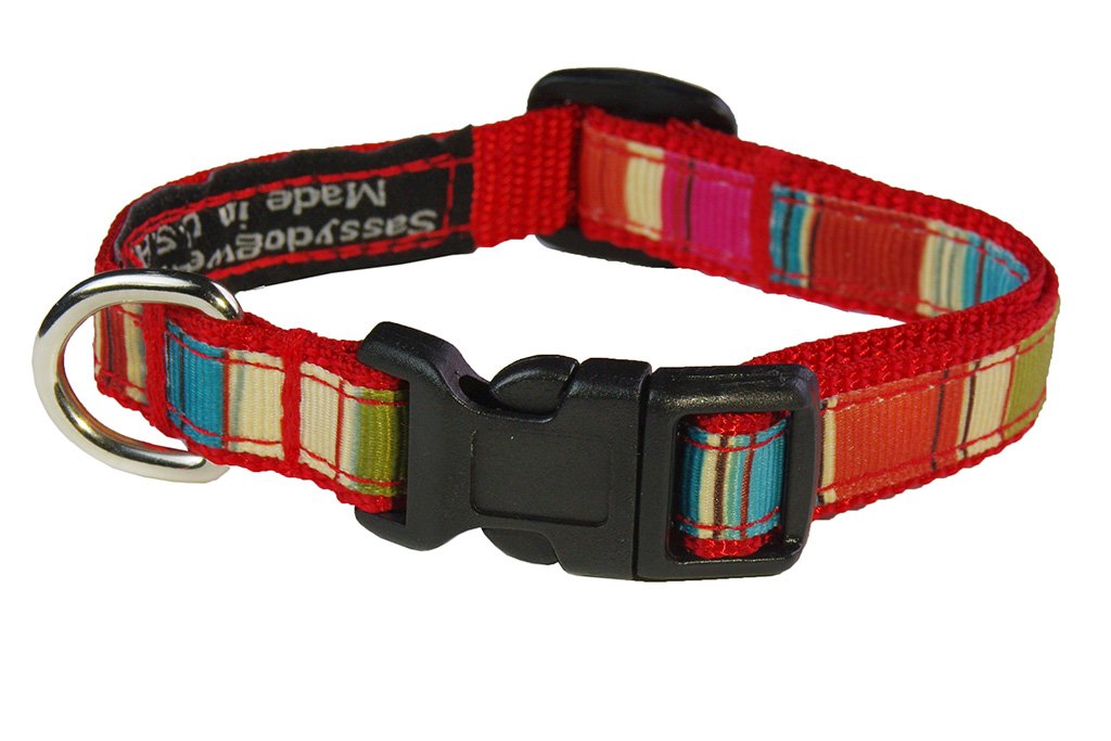 Sassy Hund tragen 6–12 Zoll rot/Multi Stripe Dog Halsband, XS
