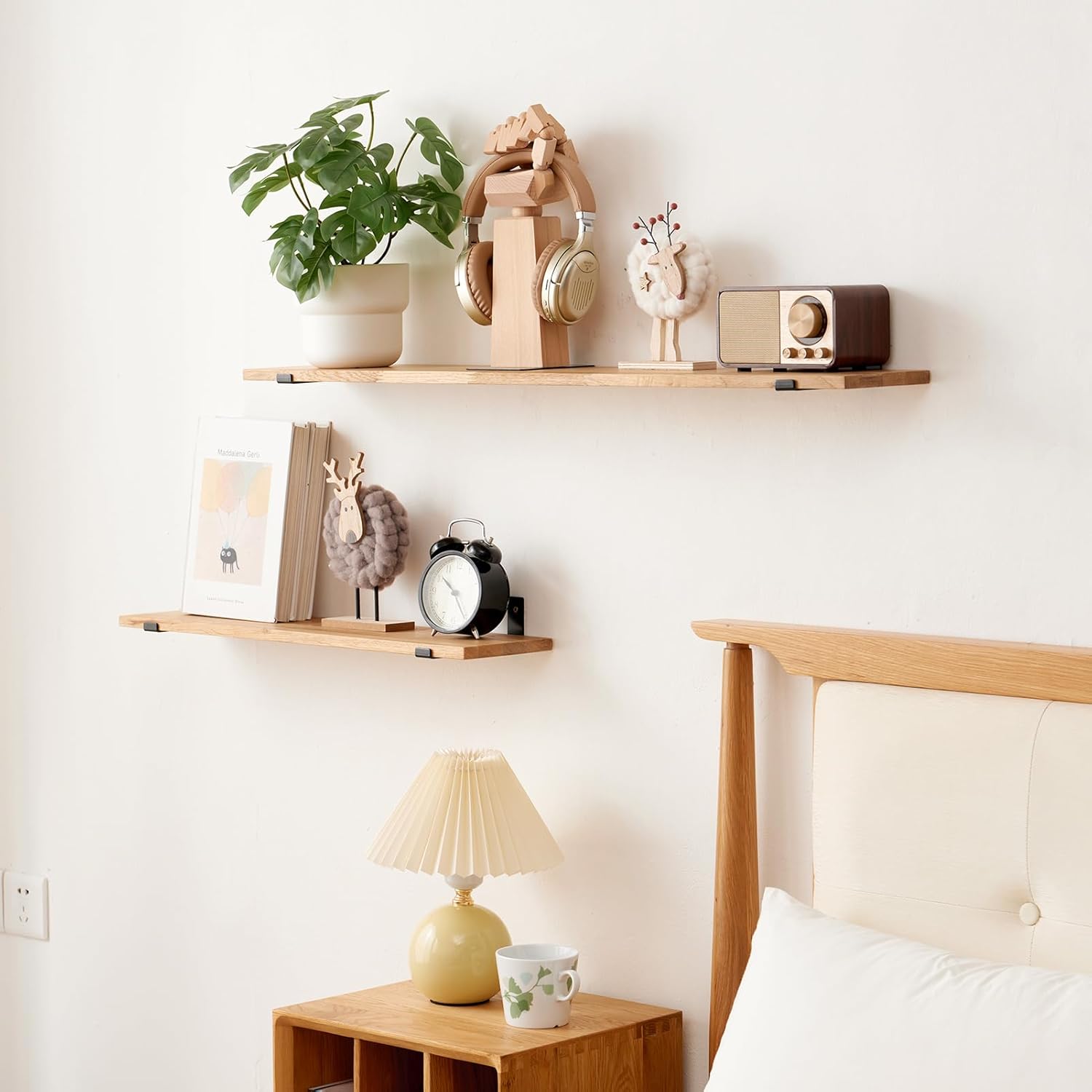 Oak Floating Shelves 12 inches Floating Wood Shelf Wall Mounted with Lip Brackets for Bedroom Living Room Kitchen Bathroom Rustic Wall Storage Shelves (Upgrade Width 6")