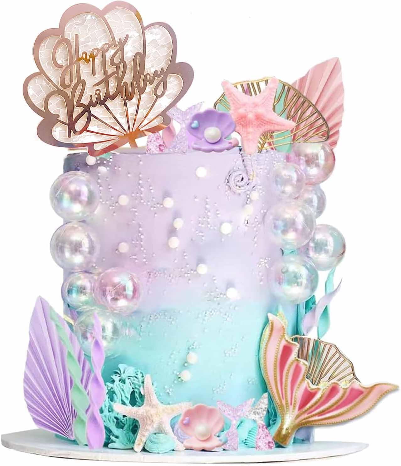 34 Pcs Mermaid Cake Topper，Mermaid Cake Decorations丨Mermaid Cupcake Toppers，Mermaid Cake Toppers for Girls Mermaid Theme Party Cake Decorations etc