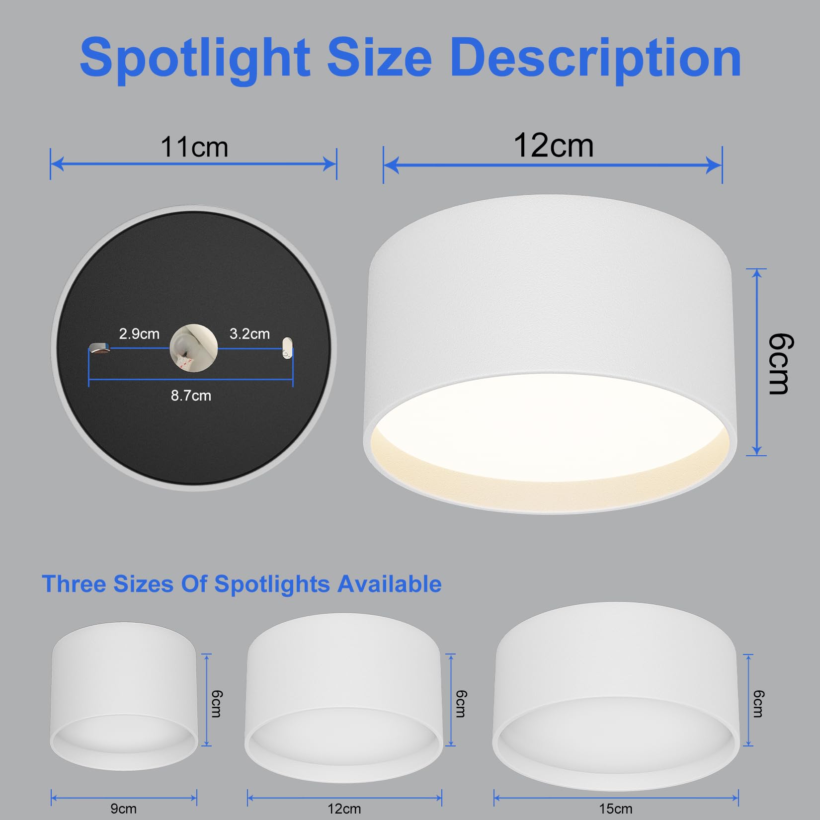 Klighten 18W LED Faretti da Soffitto Rotonda, Bianco Faretto da superficie, Plafoniera da Soffitto Moderna Bianco caldo 3000K, Lampada da soffitto Alluminio, IP44, 1029LM, 60X120mm