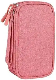 Bolsa Organizadora de Acessórios Eletrônicos Estojo Para Cabos Portátil Impermeável com 2 Camadas e Alça de Transporte Ideal para Cabos, Carregadores e Viagen -WDG COMÉRCIO (ROSA)