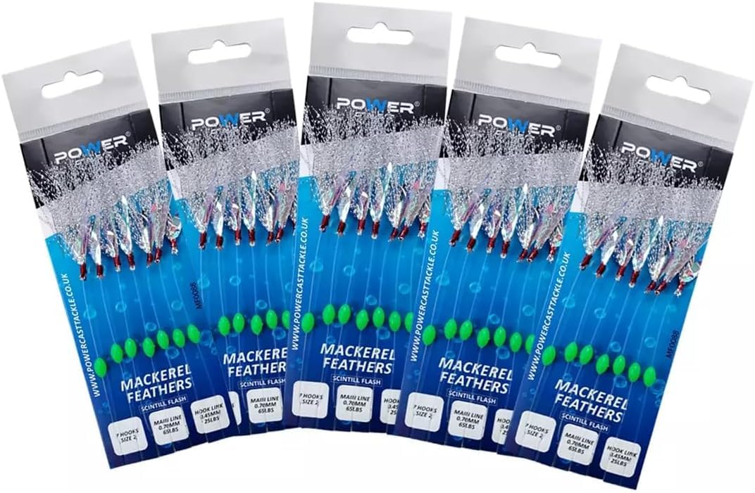 Mackerel feathers sea fishing rigs lures 7 Hooks (Scintill Flash-5Pcs)