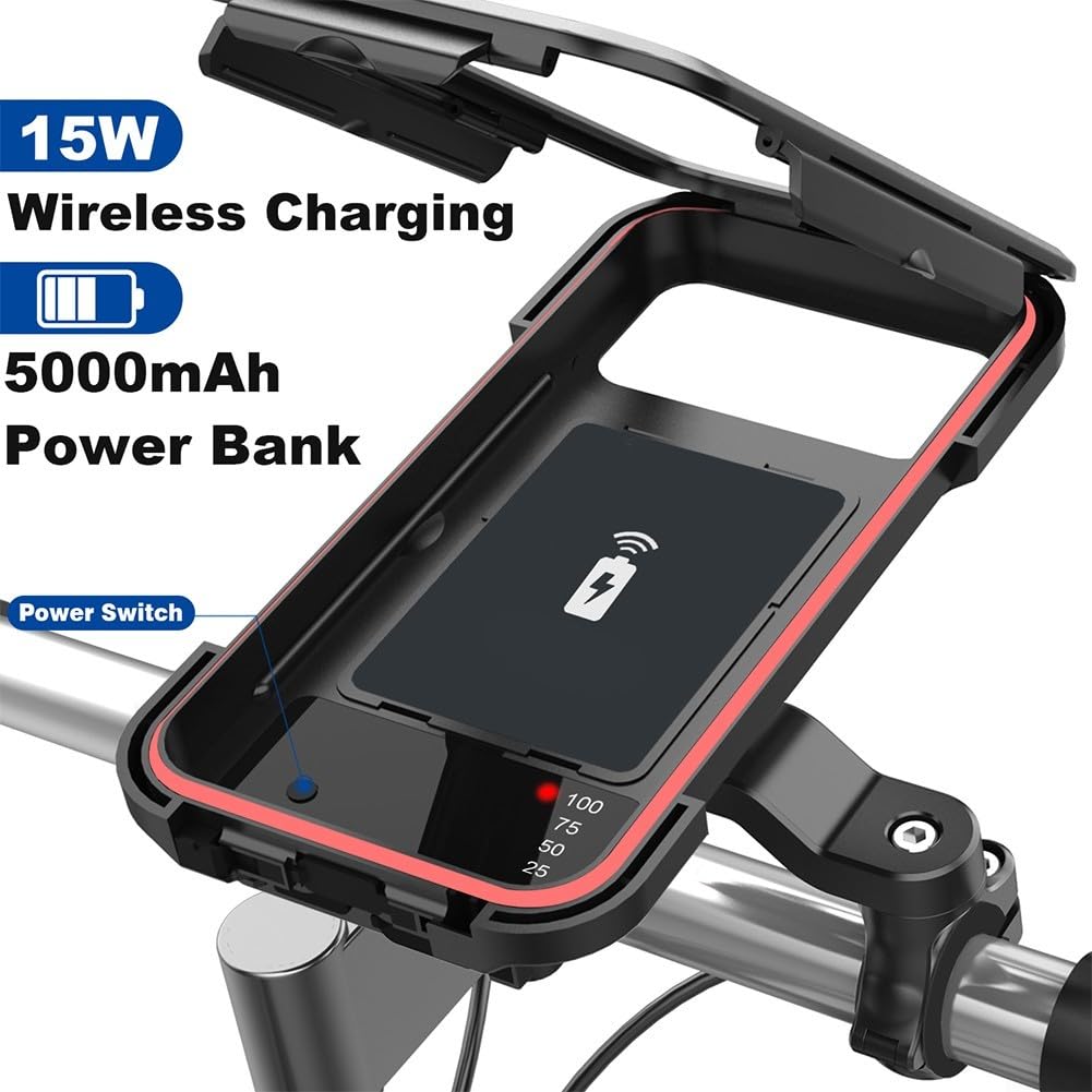 Supporto Telefono per moto Ricarica Wireless Impermeabile Antivibrazione per Manubrio 15-40mm Smartphone Fino a 7 Pollici