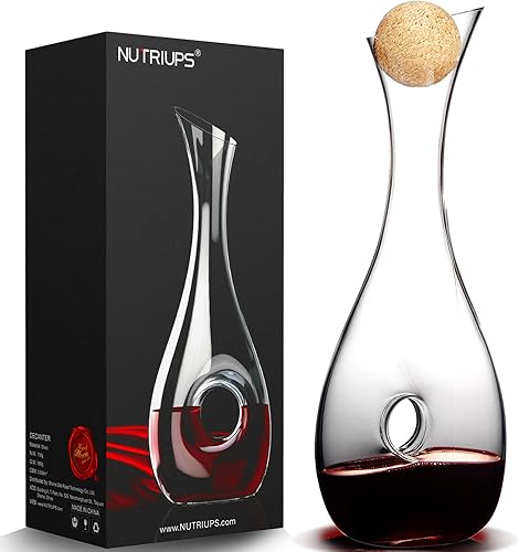 NUTRIUPS Decantador de vino con tapón, jarra de vino soplada a mano, decantador de caracol decorativo perforado con cepillo