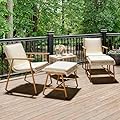 YITAHOME 3 Pieces Conversation Bistro Set with Ottoman, All-Weather Patio Bistro Set with Footrest, Small Patio Conversation Set for Balcony Outside, Outdoor Chairs with Ottomans and Coffee Table