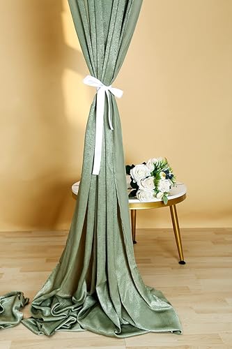 Miniatura 8 de SHERWAY Cortinas de satén grueso de satén verde salvia de 9.6 x 10 pies, cortinas de ventana no transparentes para decoración de escenarios de