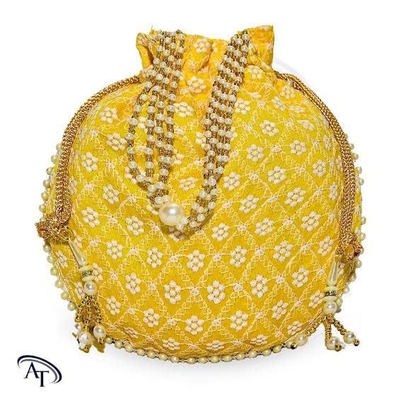 Image of Women Potli Bags | Zari Embroidered Silk With Drawstring | Traditional Return Gifts for Mehandi, Haldi, Baby Shower, Wedding, Sangeet, Seemantham