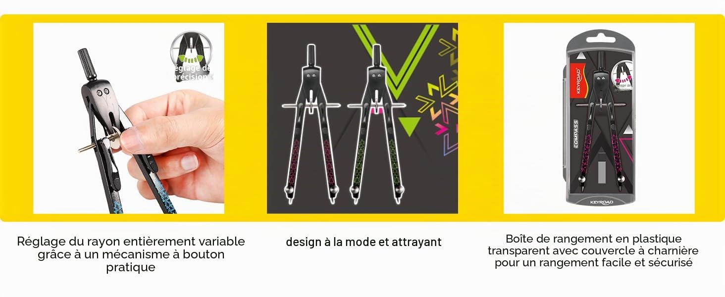KEYROAD Compas en métal 1 pièce Multicolore Réglage rapide