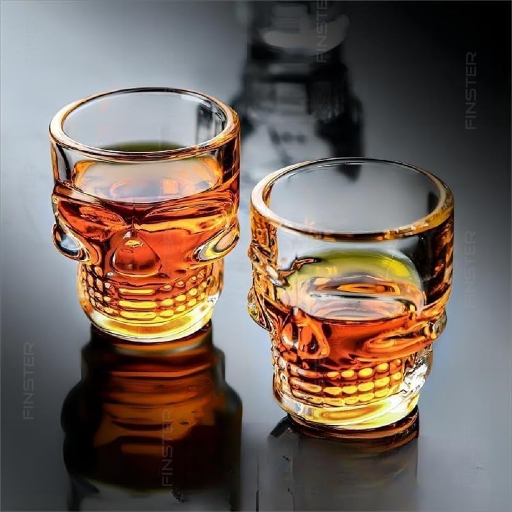 FINSTER Skull Shot Glass Set of 6-50ml, Transparent Crystal Stylish Design Vodka Shot Tequila Shot Zambun Shot Glasses 2
