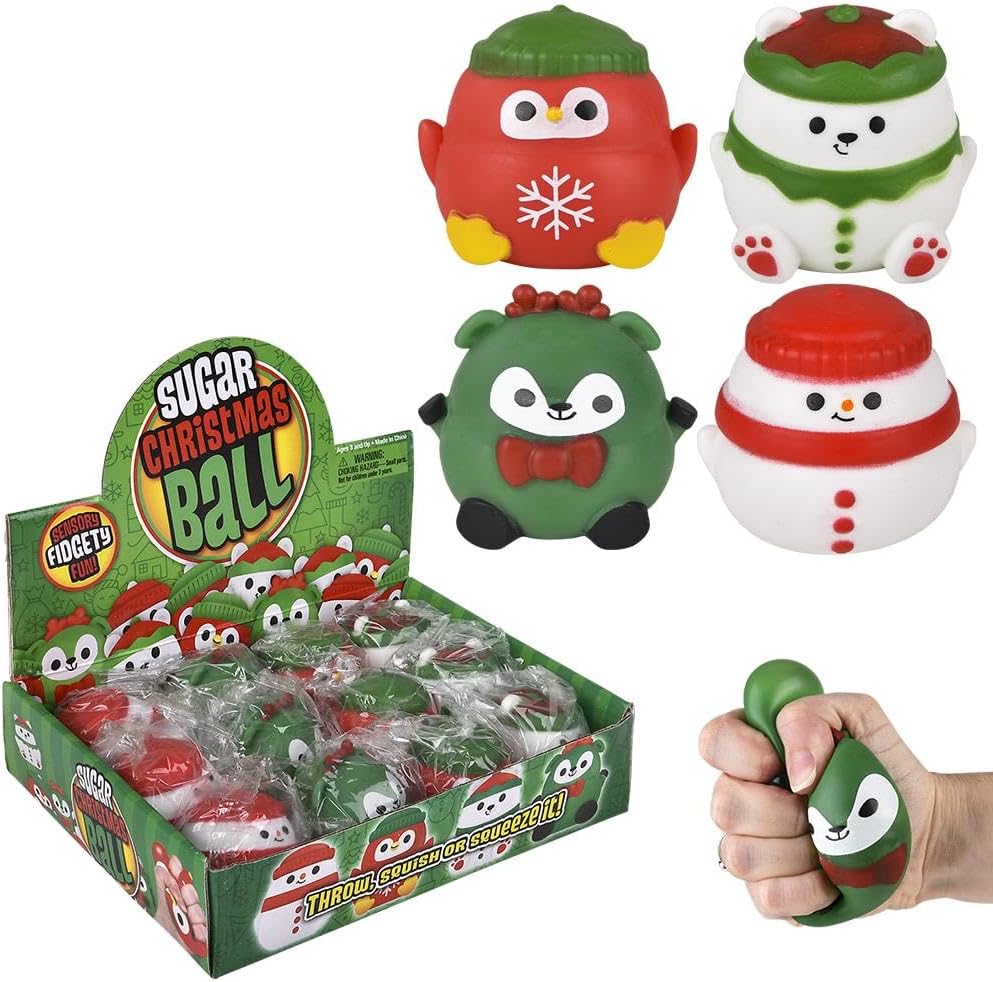 Rhode Island Novelty 2.4" Christmas Squeezy Sugar Ball 12ct
