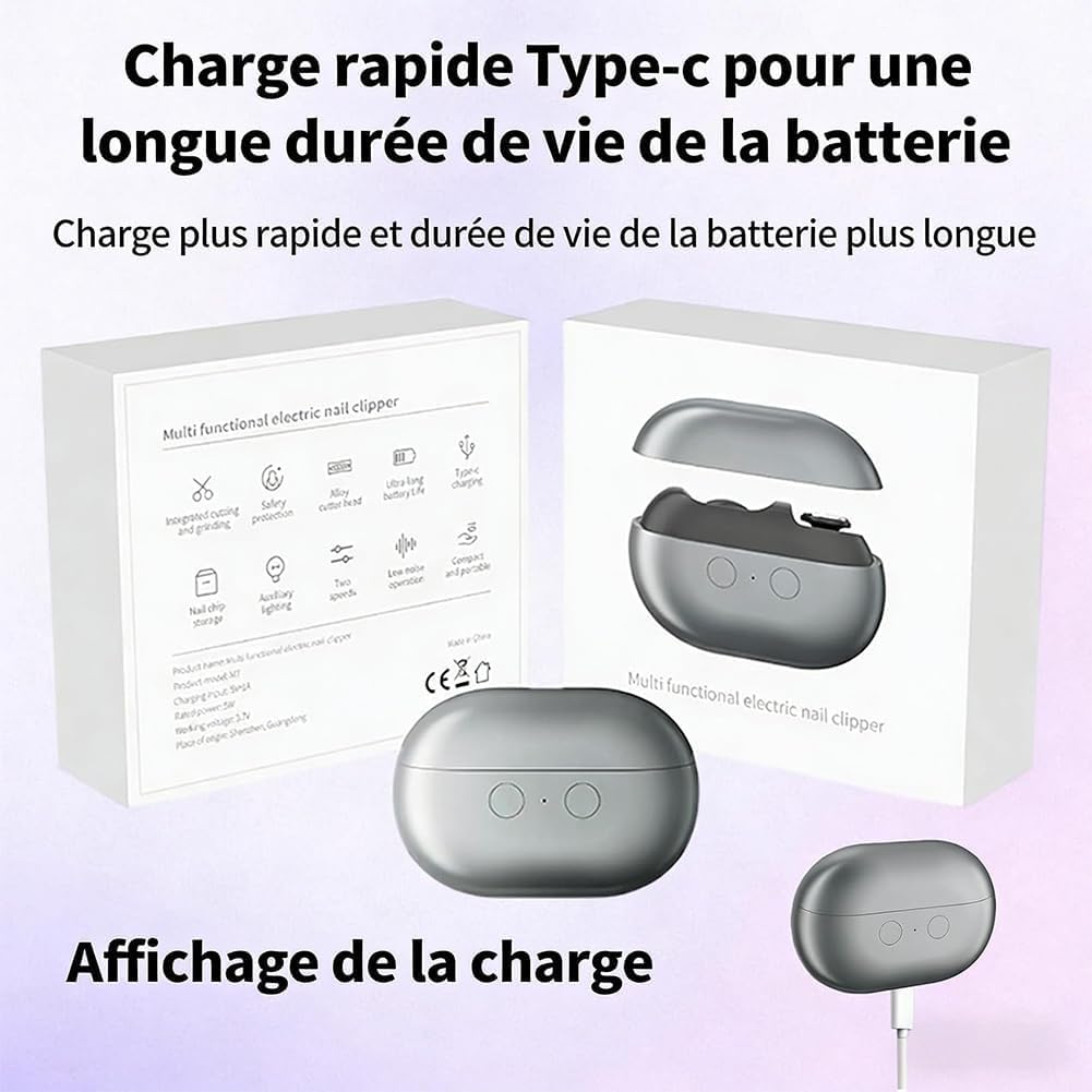 Coupe Ongle Électrique Pied et Main, Rechargeable Silencieux, Lime à Ongle 3-en-1 avec LED, Pour Ongles Durs et Épais, Idéal pour Seniors, Adultes et Bébé (Noir)