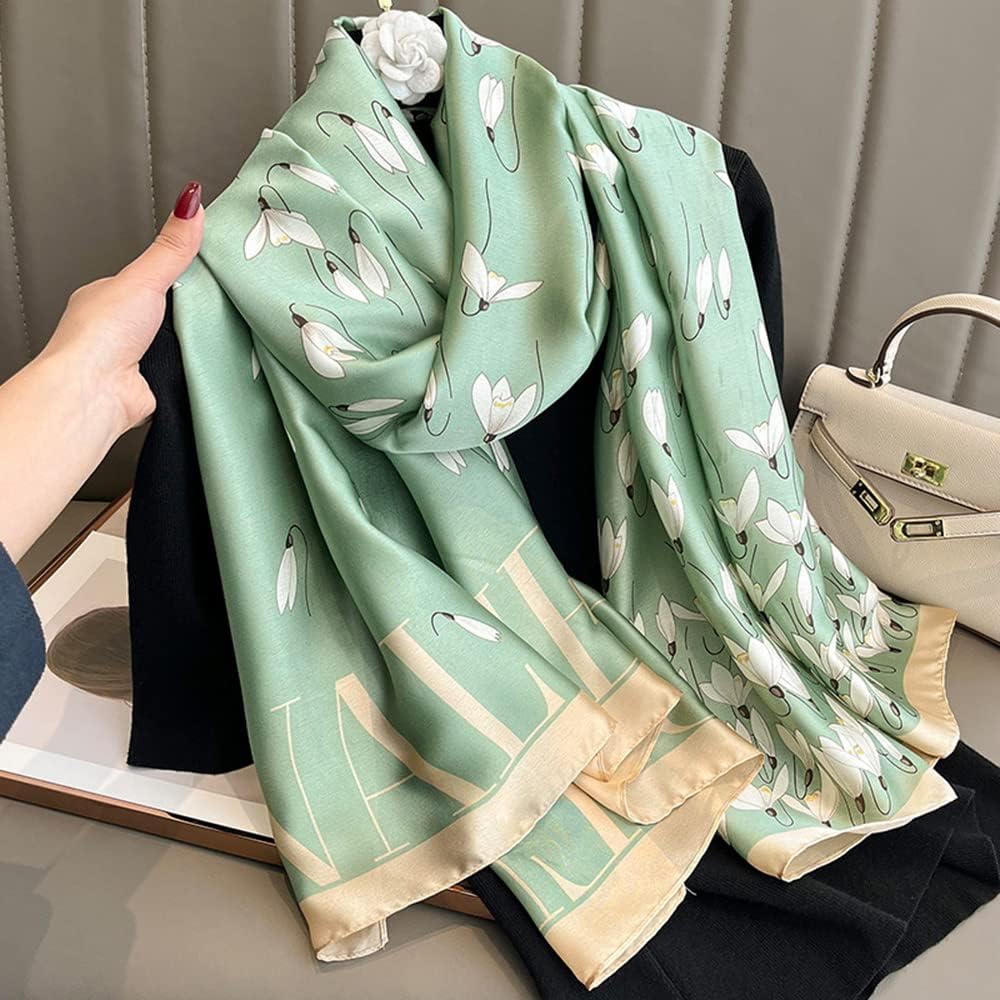 Silk Feeling Long Satin Scarf Fashion Beach Scarf Shawl Check Style Sunscreen Shawls Wraps-Lightweight Pattern - Image 3