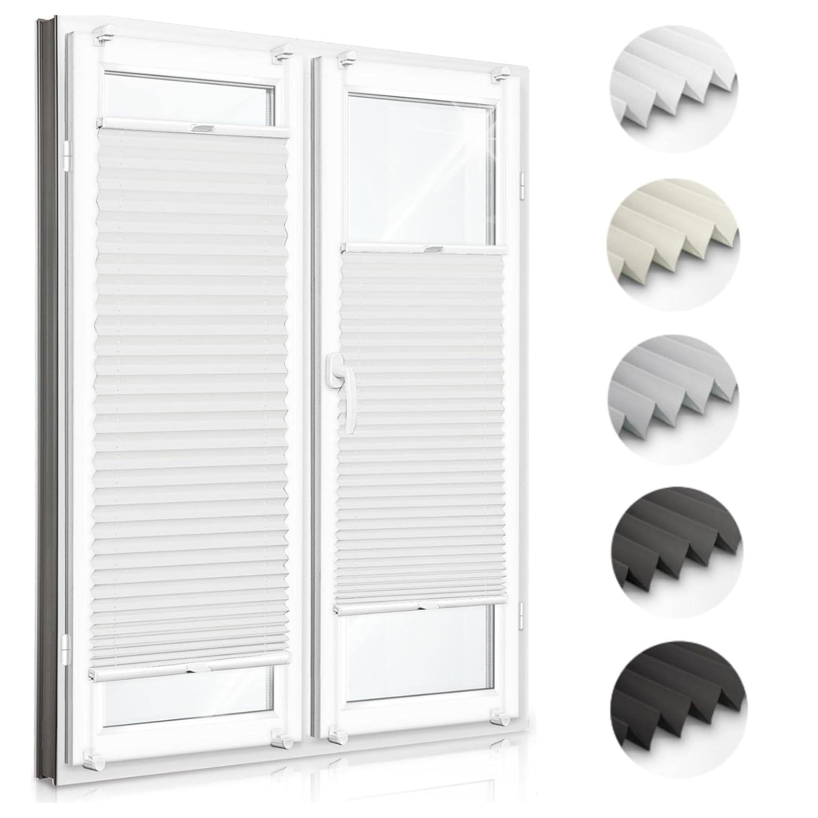 Store Plissé Zero Home sans Perçage, Stores pour Les Potres et Les Fenêtres, Protection de la Vie Privée, Protection Solaire, Enrouleur, 23 Couleurs, Klemmfix, Blanc, 45x200 cm